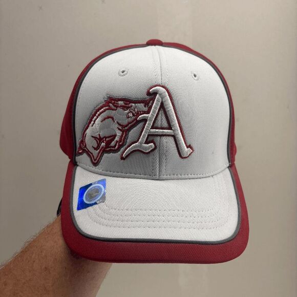 Arkansas Razorbacks Crimson Red White Russell Athletic Adjustable NCAA Hat Cap - Picture 1 of 6